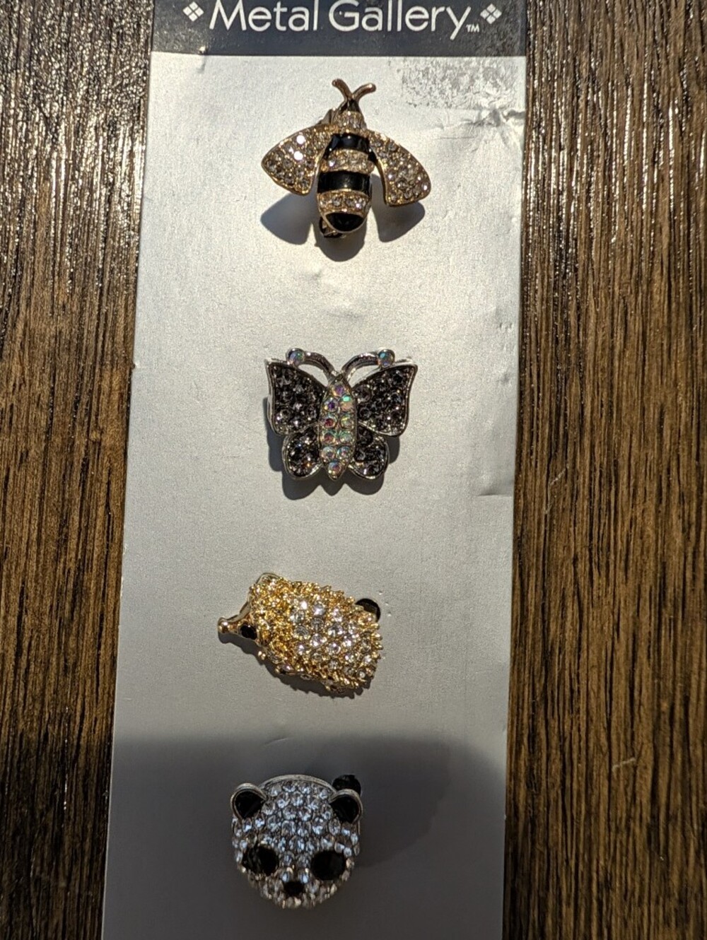 Brooch Set 4 Sparkling Crystal Accent Pins Bee Butterfly Hedgehog Panda